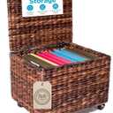 BIRDROCK HOME Seagrass Rolling File Cabinet - Storage Organizer Box with Lid - Home Office Decor - Decorative Organize - Letter Legal Hanging Filing Container - Espresso