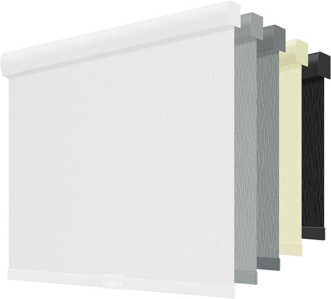 ChrisDowa Cordless Blackout Roller Shades for Windows, Striped Free-Stop Window Blinds with Privacy, Thermal Insulated Window Shades for Home, Office and Door. White, 70" W x 72" H