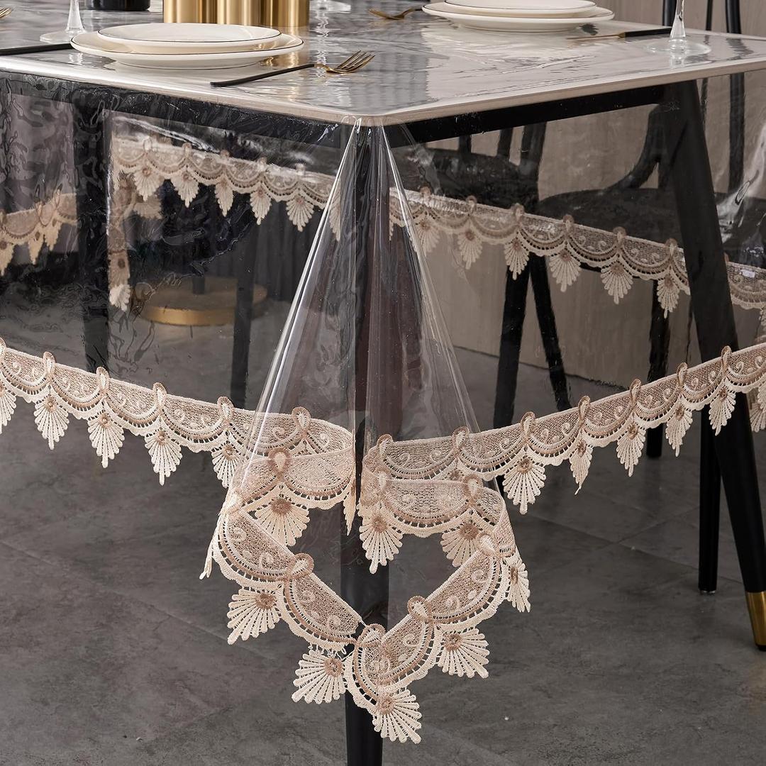 LIBERECOO Clear Plastic Table Cover Protector, Rectangle Waterproof Oilproof Vinyl Tablecloth, 60 x 84 Inch Heavy Duty Wipeable Reusable Transparent Table Cloth for Dining & Party