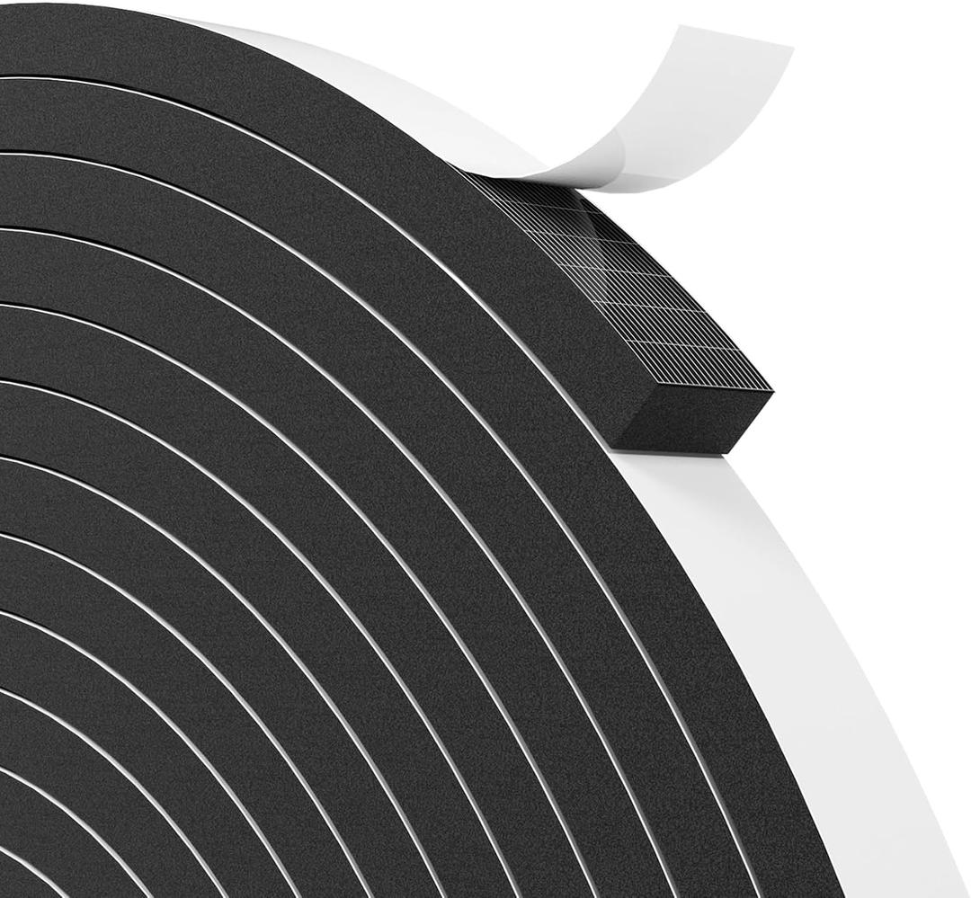33FT EVA Weather Stripping Door Seal Foam Tape with Adhesive Foam Sealing Strip Window Weather Stripping Door Insulation Soundproofing (33FT (1/4"1/2"), Black)