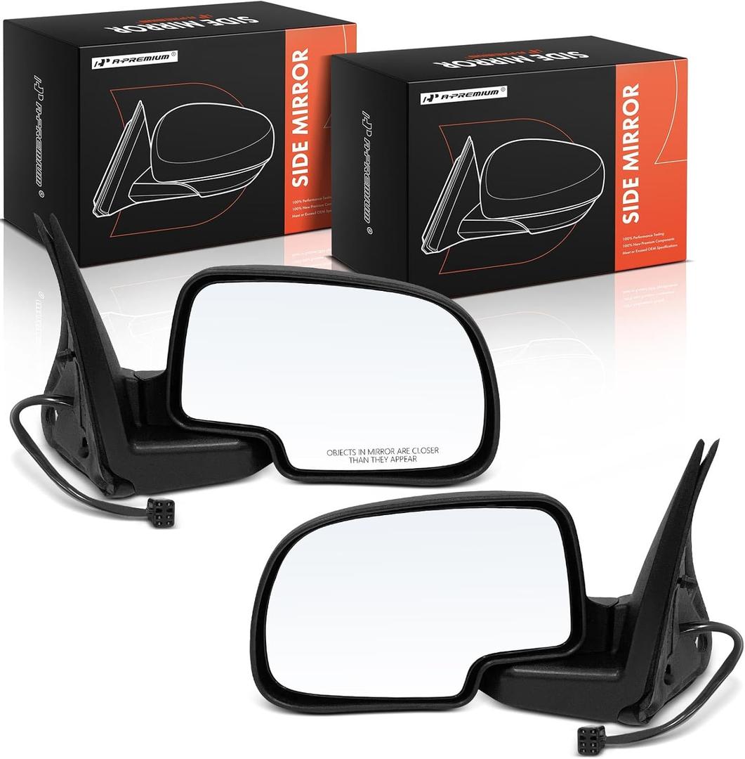 A-Premium Pair (2) Driver and Passenger Side Power Door Mirror - Compatible with Chevrolet Tahoe, Suburban 1500 2500, Avalanche 1500 2500 & GMC Yukon, Yukon XL 1500 2500 - Heated, Manual Folding