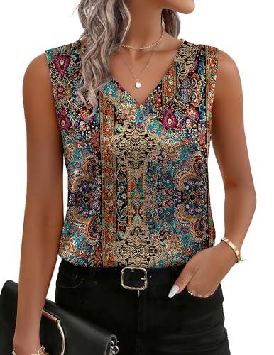 Zeagoo Women Tank Tops Satin Sleeveless Blouses Dressy V Neck Silk Camisole Top Summer Shirts Resort Clothes Size XL