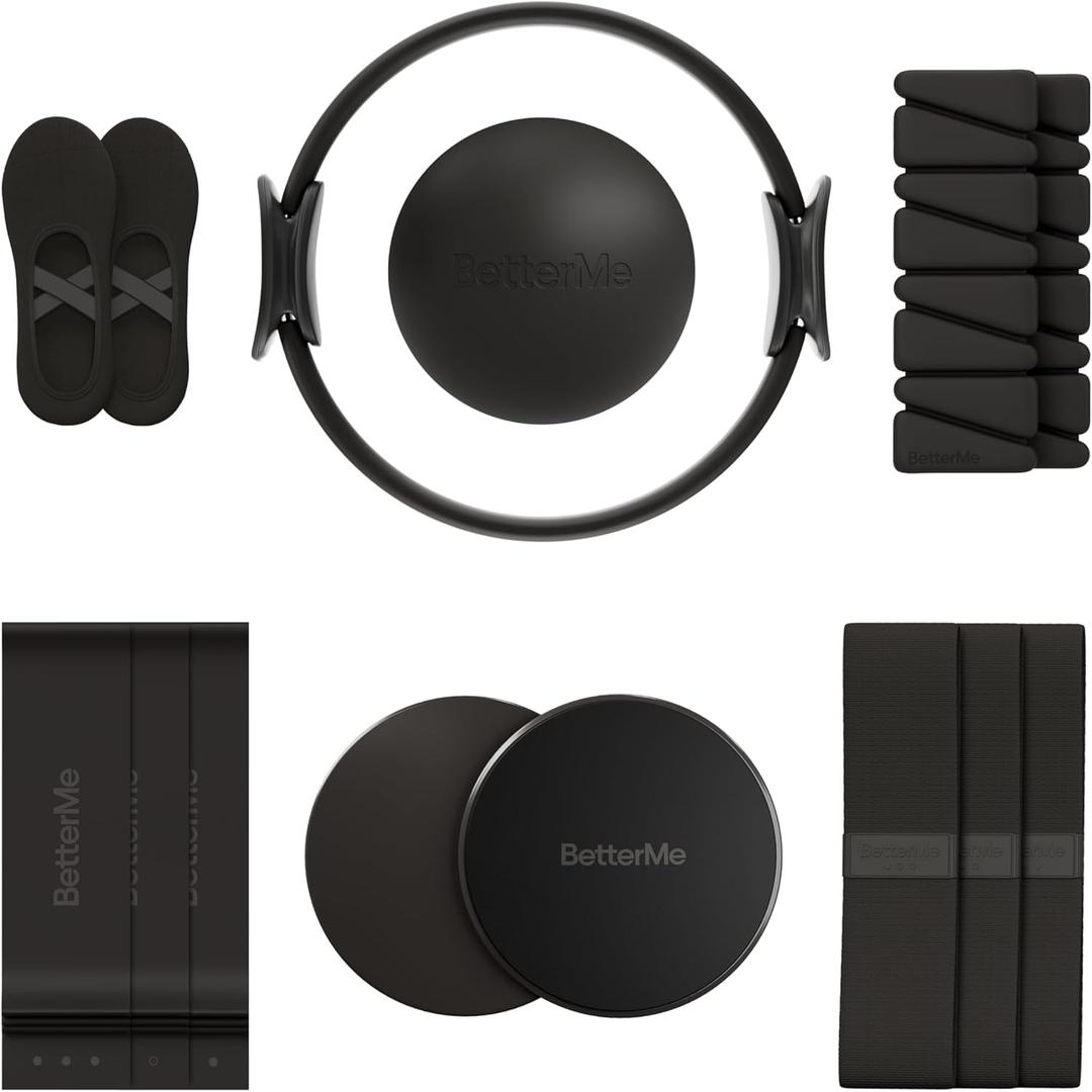 BetterMe Pilates Studio Kit Pilates Ring, Pilates Ball, Resistance Bands & Sliders Complete Pilates Equipment Set for Women Home & Studio Pilates Workout Kit