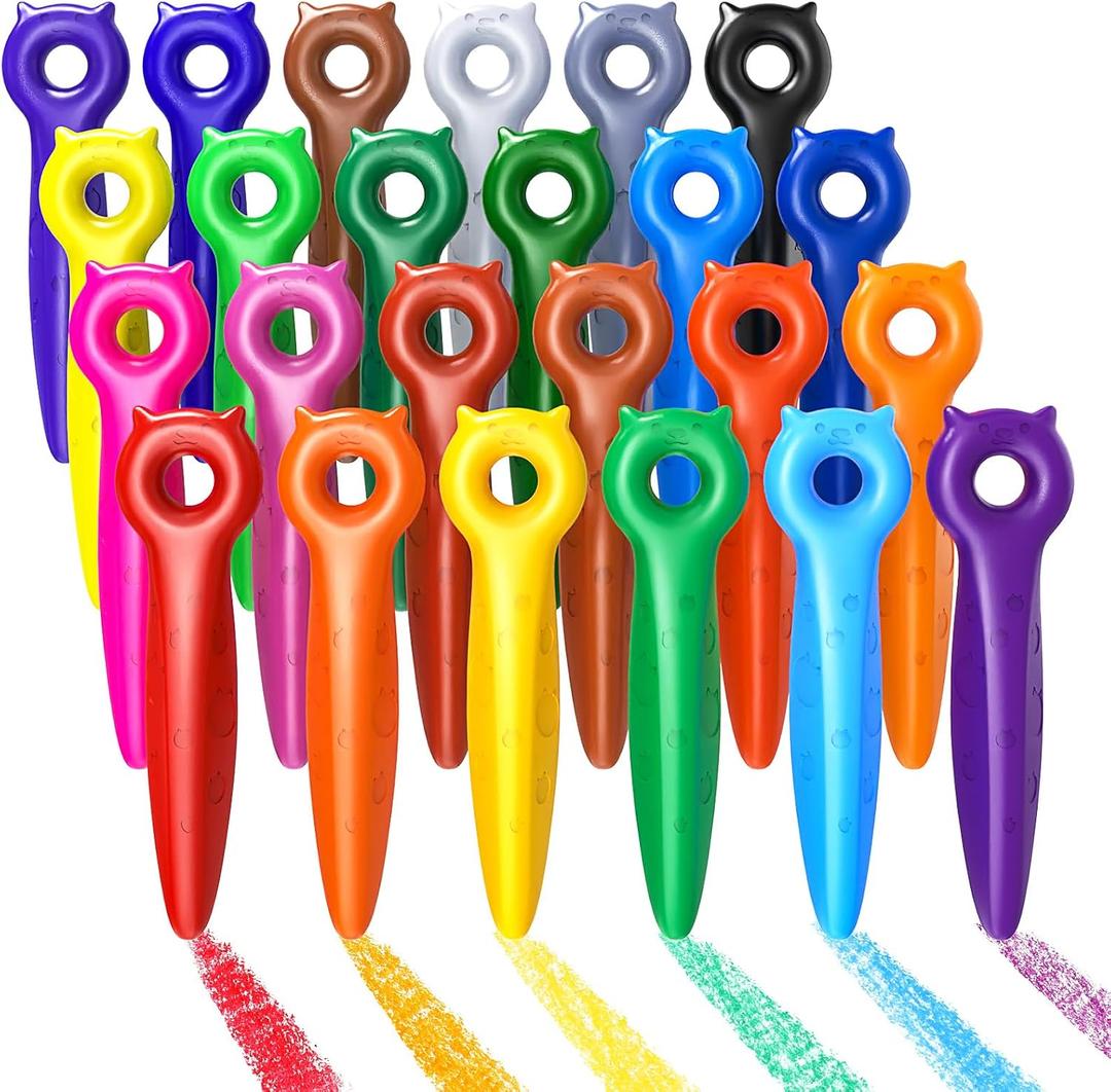 KERIFI Triangle Jumbo Crayons for Toddlers, Mess Free Washable Toddler First Crayons for Kids Ages 1-3 2-4 4-8, Unbreakable Non-Toxic, Easy to hold, Back to School Gifts for Coloring Book (24 Colors)