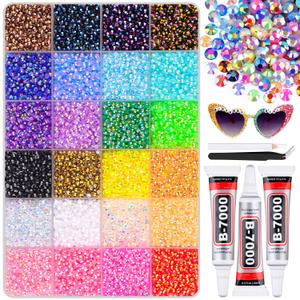 24000Pcs Resin Rhinestones with B7000 Jewelry Glue for Crafting, Multicolors 3mm Non Hotfix Flatback Gems, Bedazzling Crystal for DIY Crafts Clothing Tumblers Mugs Shoes Fabric Decor Nail Art (Large Pack + 3Pcs Glue, Jelly Multicolored 3mm)