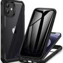 CENHUFO Privacy for iPhone 12 Case/iPhone 12 Pro Case, Full Body Phone Case with Built-in 9H Tempered Glass Privacy Screen Protector and Camera Lens Protector, Shockproof Bumper Clear Cover -Black