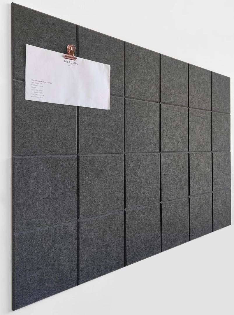 Cork Board 24 x36 Alternative - 6 Pack Felt Wall Tiles with Safe Removable Adhesive Tabs, Cork Boards for Walls Cork Board for Home Office Pin Board Tack Board - Gray Black