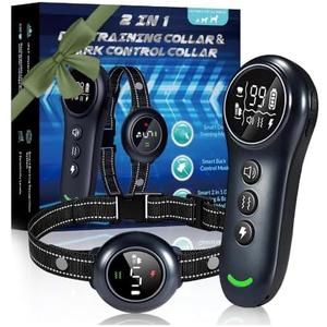 2-in-1 Dog Shock Collar & Dog Bark Collar - Rechargeable Dog Training Collar with Remote Control for 5-150 lbs, Dog Collars 5 Sensitivity Levels, IP67 Waterproof for Large Medium Small Dogs (dark blue)