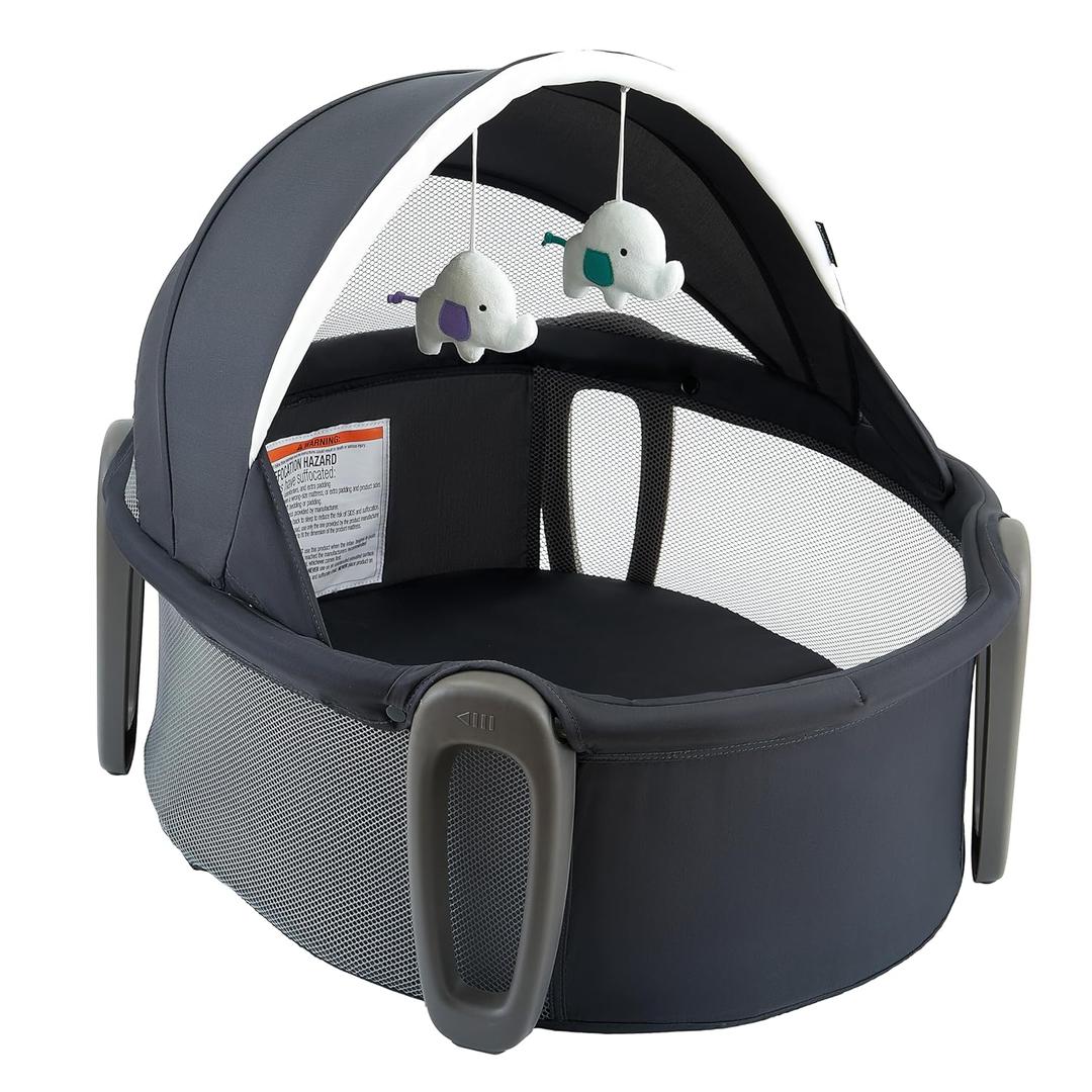 Pamo babe Portable Bassinet and Play Space Baby Dome with Toys and Canopy Travel Crib for Newborn (Deepgrey)