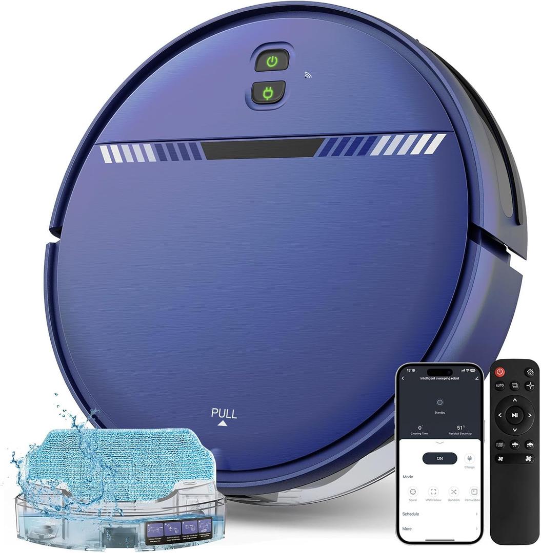 Robot Vacuum and Mop Combo, Robotic Vacuum Cleaner 2 in 1 with WiFi/App/Voice, Schedule, Water Tank and Dustbin, Self-Charging, Slim, Ideal for Hard Floor, Pet Hair, Carpet