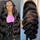 KALASHOW 28 Inch Body Wave Lace Front Wigs Human Hair,200 Density Frontal Wigs Human Hair 13x6 Hd Lace Front Wigs Human Hair Pre Plucked Glueless Wig Body Wave Wig for Women Natural Black