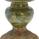 Creative Co-Op 2-Tone Sculptural Terracotta Pillar Candle Holder, Distressed Green (4.5" W x 5.25" H)