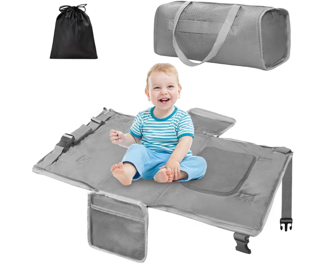 Toddler Airplane Travel Bed, Airplane Seat Extender for Kids, Plane Must Have for Toddlers, Baby Travel Essentials for Flying, Portable Travel Bag Foot Rest for Flights(Grey)