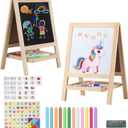 Tabletop Painting Wooden Art Easel for Kids - 4-in-1 Double-Sided Drawing Board for Toddlers 2-4, Chalkboard & Dry Whiteboard with Markers, Eraser, Magnetic Letters/Numbers & Flashcards