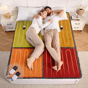 Bearhug Multi-Zone Electric Heated Mattress Pad Queen Size, Dual Control Bed Warmer with Memory & 11 Heat Level, 1-9H Auto Off, Individual Body &Feet Settings, Deep Pocket ETL Certified, Machine Wash, Queen Size 60"x 80"