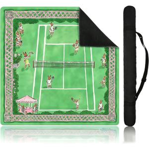 33" x 33" American Mahjong Mat with Vintage Rabbit Tennis Pattern, Eye-Friendly Non-Slip Rubber Table Cover for Mahjongg and Poker, Includes Carrying Bag