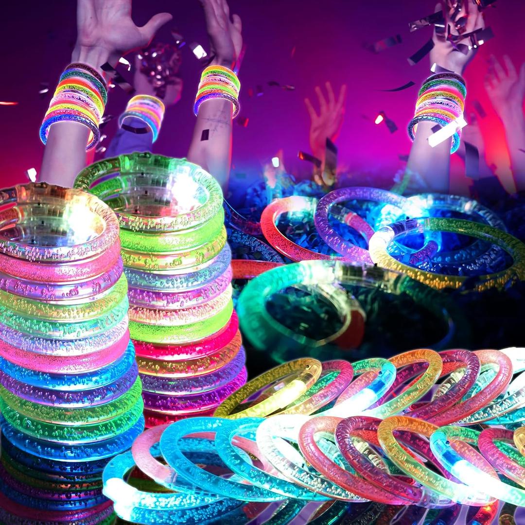 48 Pack LED Light Up Bracelets, Glow in the Dark Party Supplies, 6 Color Glow Bracelets, Rave Party Favors for Kids/Adults Birthday, Concert,Goodie Bag Fillers, New Year