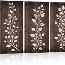 HOMEOART Rustic Brown Leaf Print Farmhouse Kitchen Wall Decor Leaf Decor Picture Botanical Art Bathroom Bedroom Living Room Dining Room Decoration, Framed 8x16inch 3Pieces