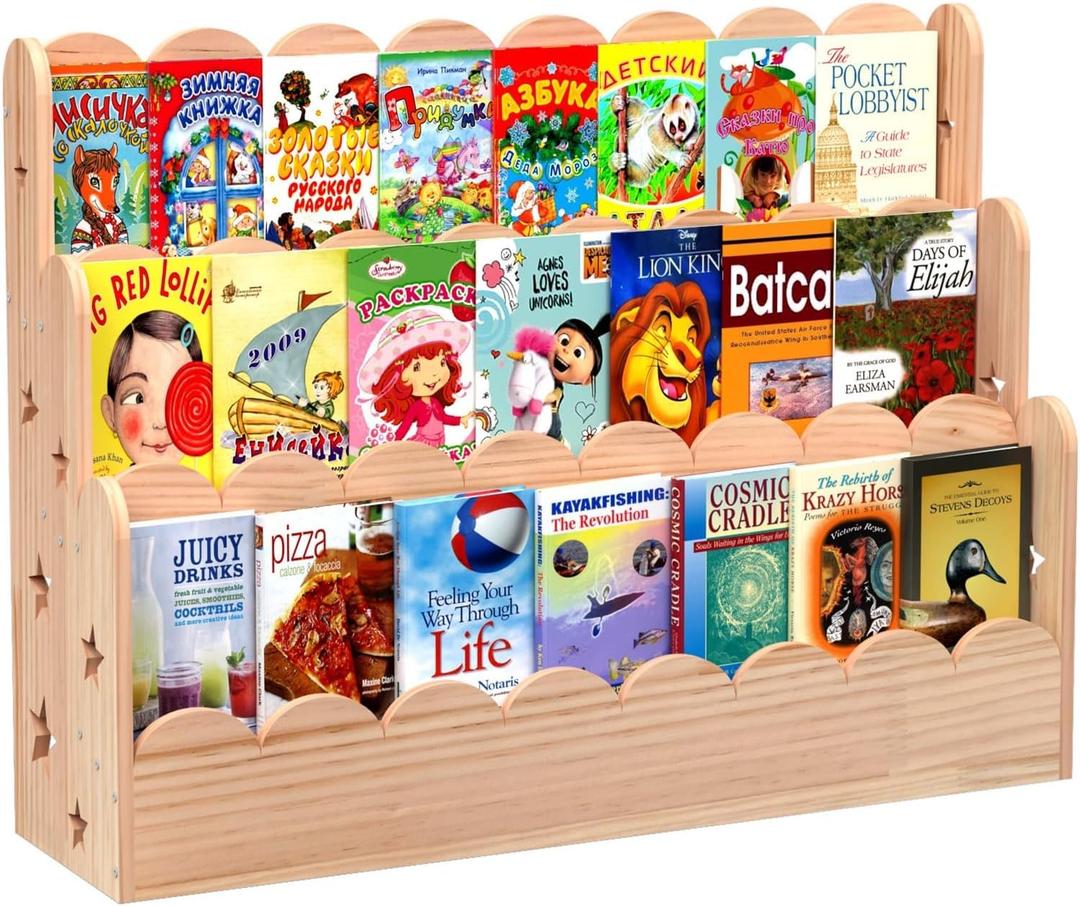Scalloped Book Shelf, Montessori Bookcase for Kids, Wooden Book Rack for Classrooms, Playrooms.(29.6" W *10.6" D*27.6" H), 39.4" W*10.6" D*27.6" H