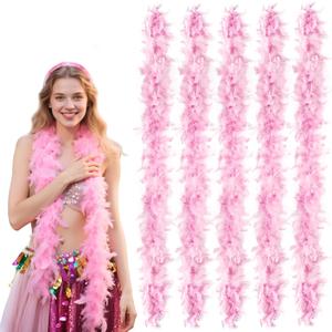5pcs Chandelle Turkey Feather Boa 1.64 Yards 30g for Halloween Costume Dancing Party Halloween Costume Decoration