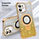 KANGHAR for iPhone 12 Case, Support for MagSafe [Four Corner Cushion Series] Kickstand Electroplate Edge Shockproof Durable Full Body Protection for Girls Women -Gold