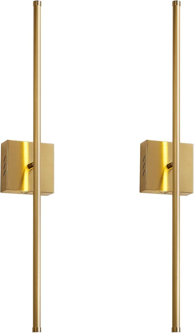 Hardwired Wall Sconces Set of Two，Modern Wired Wall Sconce, Dimmable LED Wall Light, 350° Rotate, 3000K Warm Light Indoor Wall Lamp for Bathroom, Living Room, Brushed Brass, 27.8 Inch