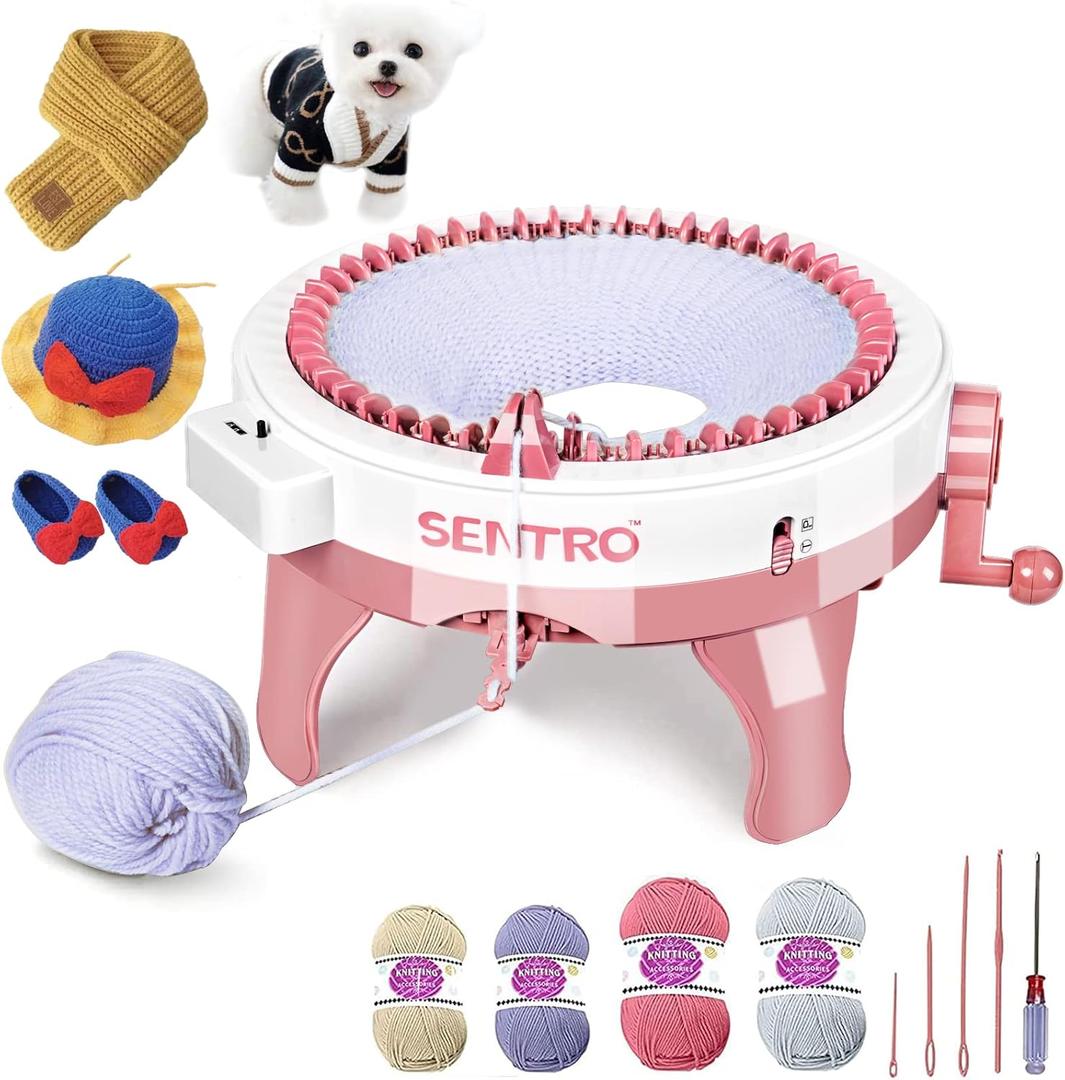 SENTRO 48 Needles Knitting Machines with Row Counter,Smart Knitting Crochet Machine,Weaving Round Loom,Double Knit Loom Machine Kit,DIY Knit Scarf Hat Sock (48Pink)
