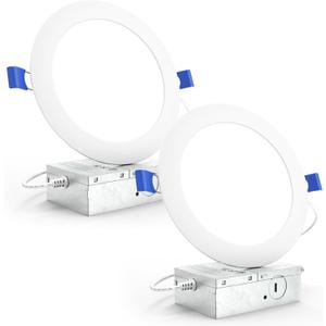 Sunco Recessed Lighting 6 Inch LED, Canless Ceiling Lights Slim with Junction Box, 850 LM, 14W (100W Equivalent), 5000K Daylight, Dimmable, Wafer Thin, 50000 Lifetime Hours ETL 2 Pack.