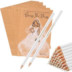 Fulmoon 50 Packs Guess The Dress Bridal Shower Games for Guests Include Wedding Shower Games Cards and Water Soluble Pencils Fun Wedding Decorations Party Supplies Games Ideas(Brown)