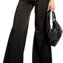 MakeMeChic Women's Y2k Wide Leg Ruched Foldover Drawstring Pants Low Waist Palazzo Trousers (Black, S)