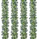 Waipfaru 4Pcs Eucalyptus Garland, 5.9FT Greenery Garland, Green Garland with Flowers, Artificial Faux Silver Dollar Eucalyptus Leaves Vines for Table Home Wedding Mantle Party Indoor Outdoor Decor