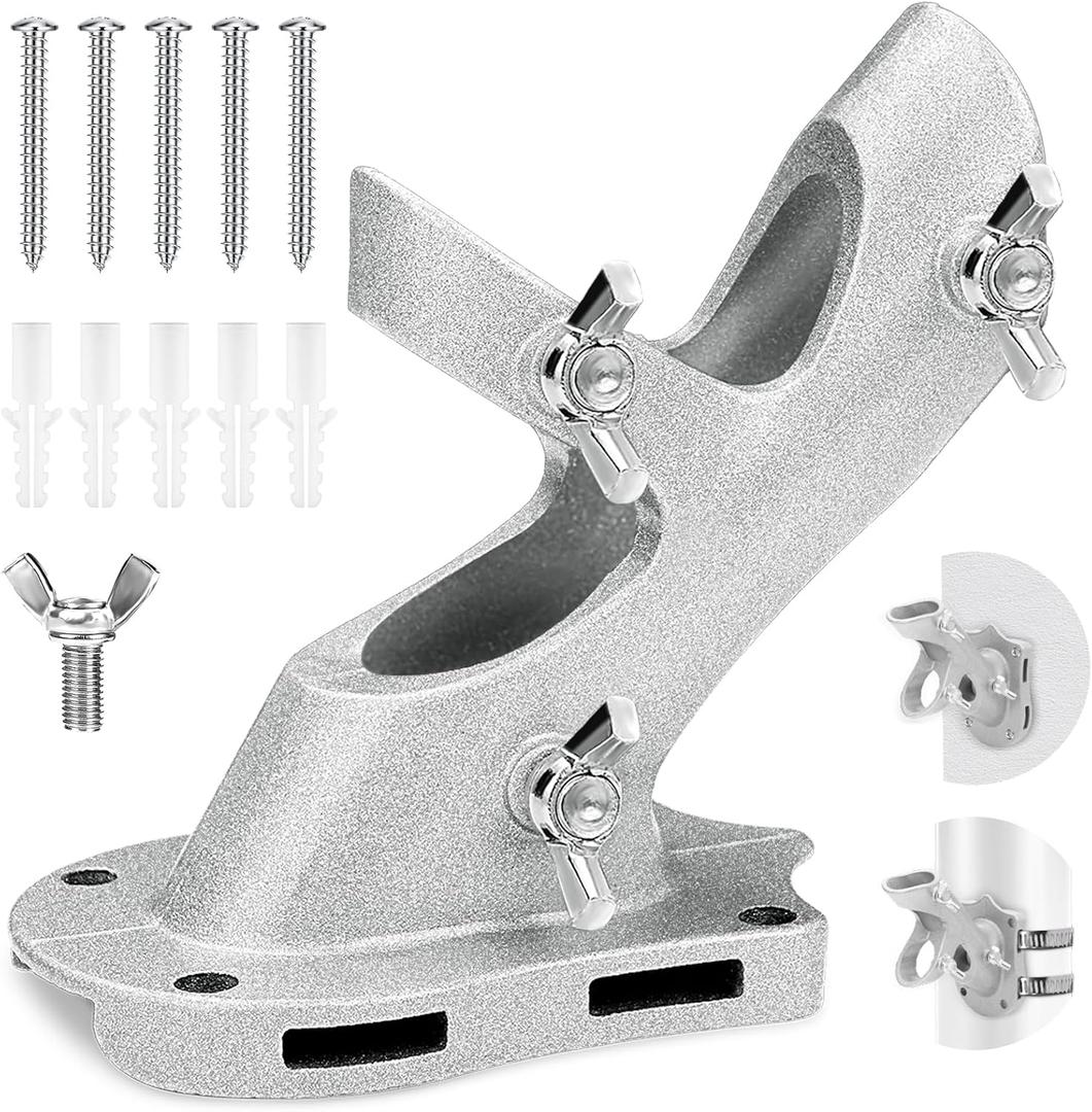 1" Flag Pole Holder for Outside House, REERON 2-Positions Metal Flagpole Bracket Mounts, Aluminium Rustproof Flag Pole Wall Porch Mounting Brackets with 3 Fixed Holes & Steel Hardwares (Silver-1 Pack)