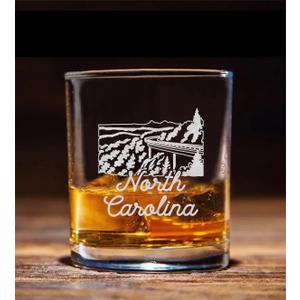 North Carolina State Engraved Whiskey Glass - Moving To North Carolina Gift - Christmas - Birthday - Holiday Gift For Family - Friends