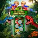 Dinosaur Shooting Game Toys, 2 Air Pump Launcher with Aiming Fun, 3 Dinosaur Theme & 4 Target Score Points, 24 Foam Balls, Indoor Outdoor Toy Gift for Kid Boy 3 4 5 6 7 8 9 10 11 12 Year Old Age 3-12