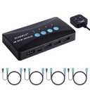 TCNEWCL KVM Switch 4 Port, HDMI KVM Switcher 4Kx2K@30Hz for 4 Computers Sharing 1 HD Monitor and 3 USB Devices Keyboard Mouse Printer, Including 4*KVM Cables &1* Wire Desktop Controller