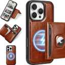 HawkBox 2-in-1 Detachable Compatible with Magsafe iPhone 16 Pro Max Case Wallet AirTag Holder Women Men,Luxury PU Leather Phone Case Shockproof Protector Cover Credit Card Slot Kickstand,Brown