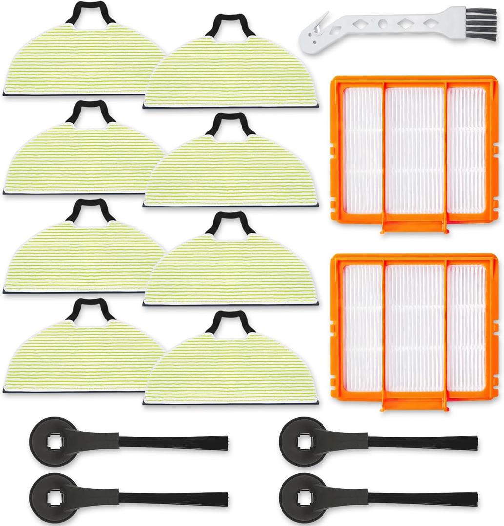 8 Vacmop Pads Replacement Parts for Shark RV2610WA RV2620WA RV2410WD AV2610WA AI Ultra 2- in-1 Matrix Clean Robot Vacuum models Spare Parts Accessories, 8 Mop Pads, 2 HEPA Filter, 4 Side Brushes