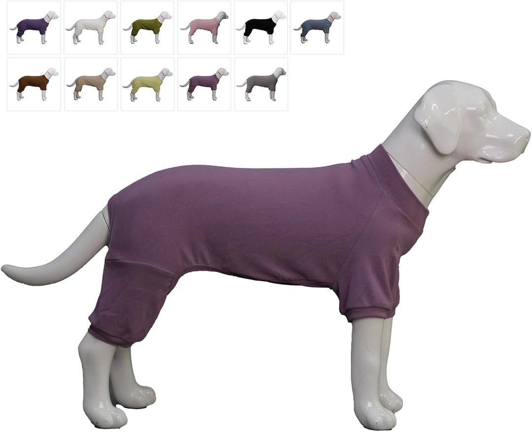 Lovelonglong Ribbed Dog Pajamas Cotton Knitted Dog Jumpsuits 4 Legged All Season Warm Pet Bodysuits for  Dogs Taro Purple, M