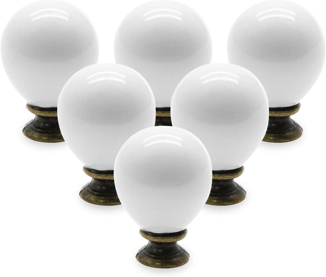 12pcs White Egg Ceramic Cabinet Knobs, Vintage Drawer Pulls, Antique Handles for Dresser With Mounting Screws