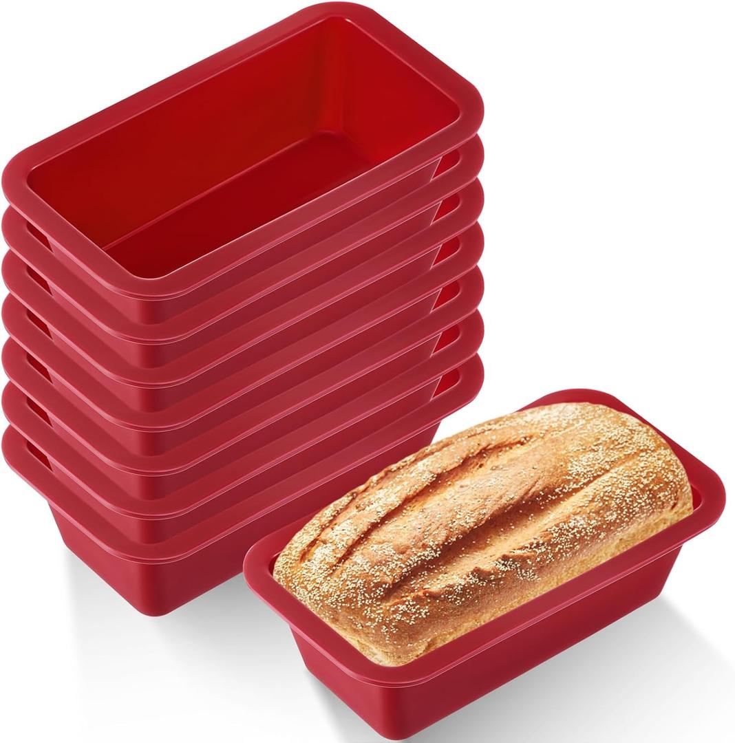 Willinglong 8 Pcs Silicone Mini Loaf Pan Silicone Bread Loaf Pan Rectangle Baking Molds Non Stick for Mini Cake, Homemade, Bread and Meatloaf, Red 6.1 x 3.3 x 1.8 Inch