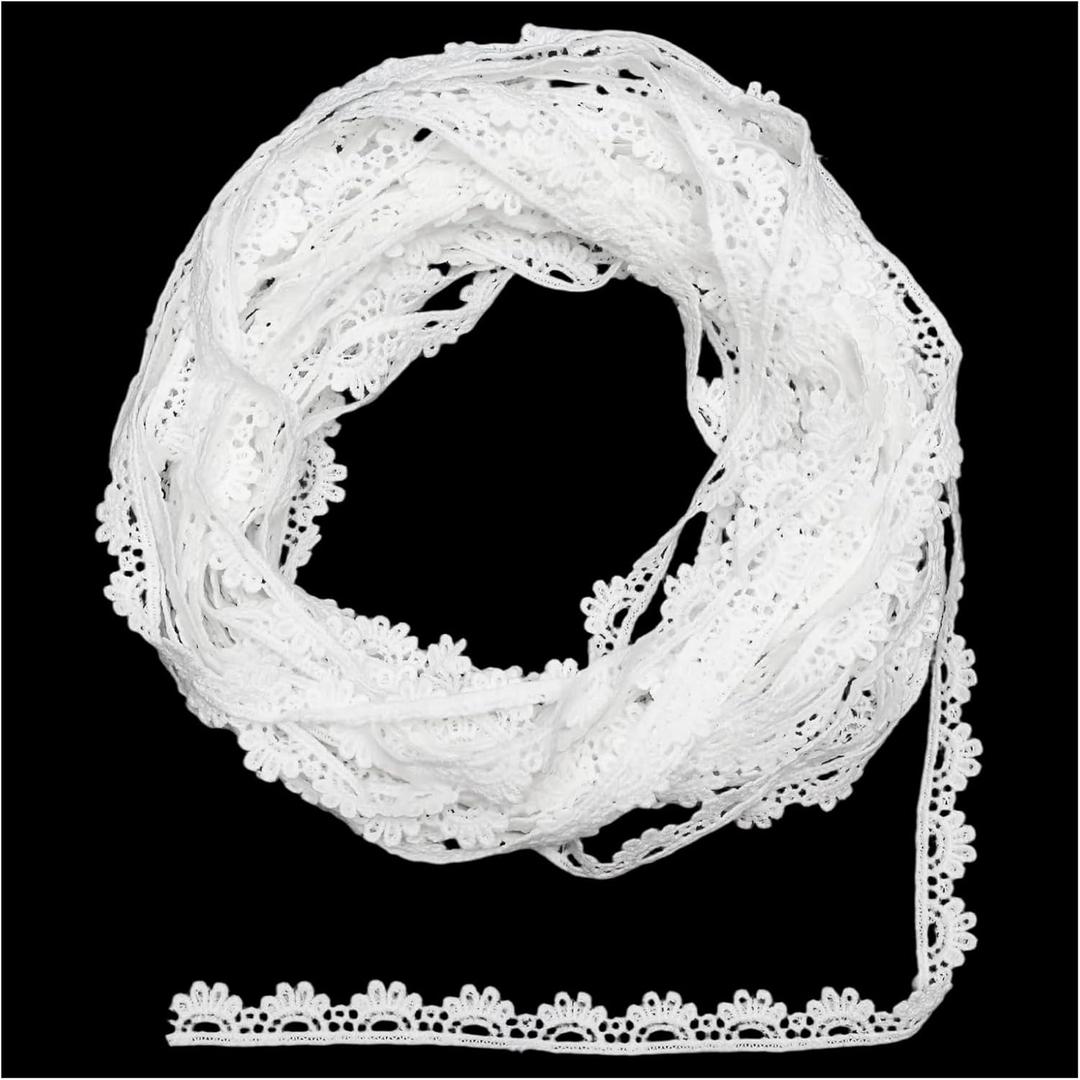 15 Yards White Lace Trim, Vintage Crocheted Lace Ribbons, Embroidery Scalloped Edge Lacework Ribbons for Bouquet, Gift Wrapping, Sewing(White)