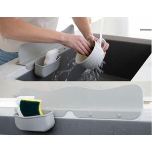 Silicone Sink Splash Guard with Sponge Holder -19.5" x 4.5" x 2.5" Sink Silicone Splash Guard with Strong Suction - Sink Edge Protectors for Kitchen Sink - Farmhouse Kitchen Sink Splash Guard - Gray