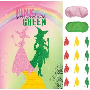 Wicth Birthday Party Decorationas Favors,Pink The Broom on The Wicth Game,Pin and Green Party Decorations Supplies