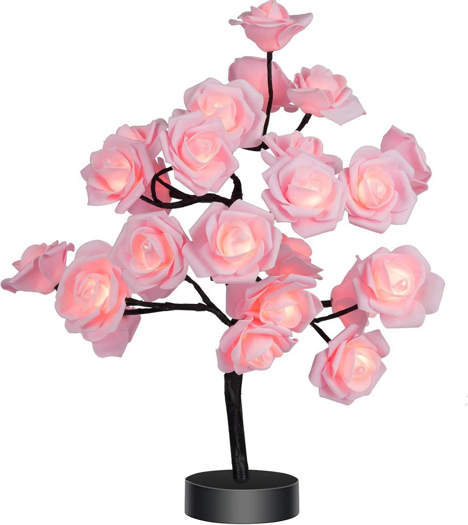 COLORLIFE Birthday Mother's Day Valentine's Day for Mom Women Daughter Wife Girlfriend Sister Pink Flower Rose Tree lamp Cute Room Decor for Bedroom Livingroom