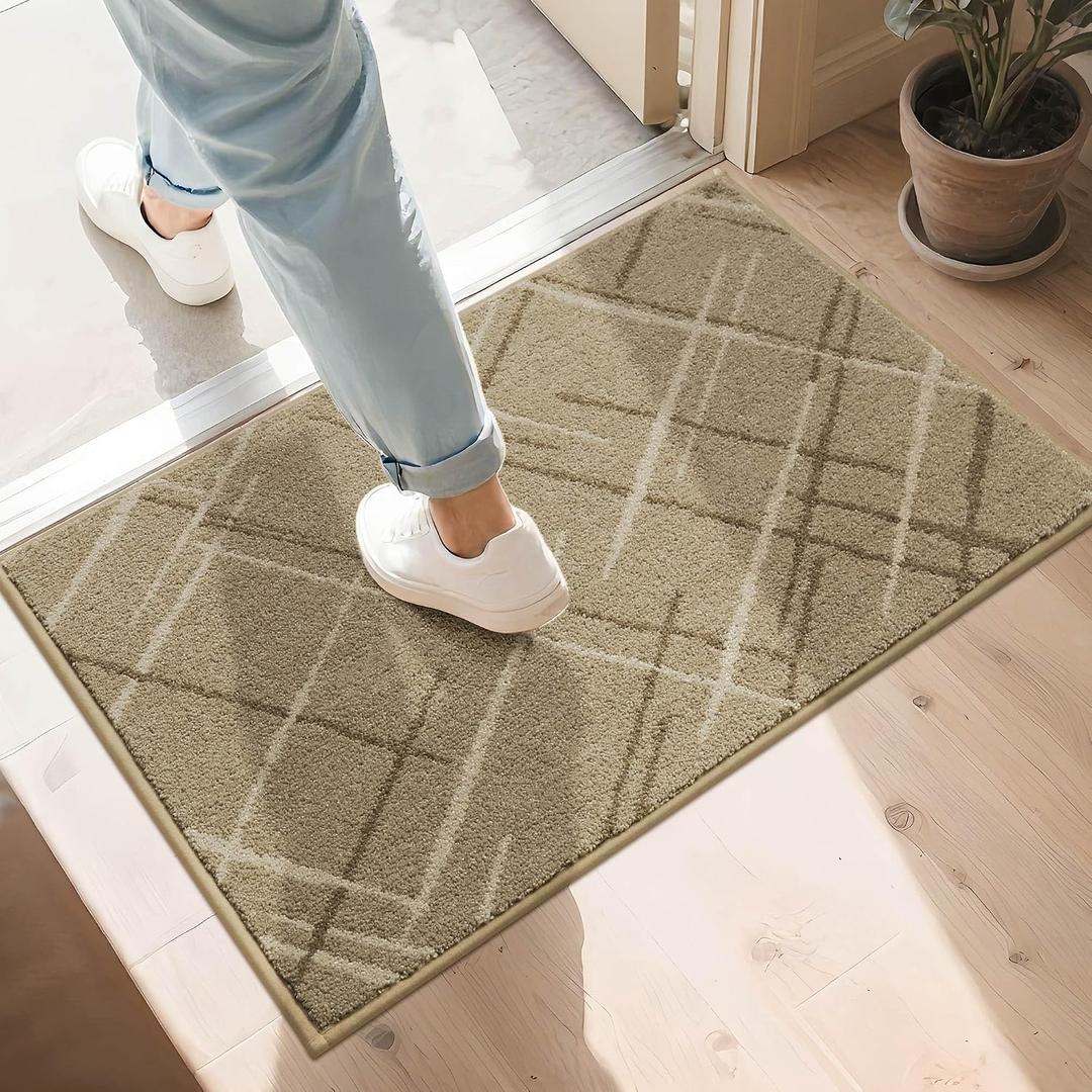 COSY HOMEER Front Door Mat Low Profile Non-Slip Doormat for Entryway,Beige