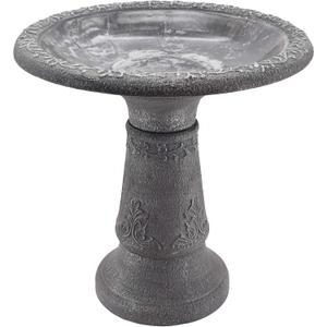 Arcadia Garden Products BB05 Fiberclay Bird Bath Outdoor Garden Decor, Antique Vintage Weather Resistant Water Bowl for Backyard and Patio and, 20-inch Tall, Black