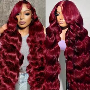 Burgundy Lace Front Wigs Human Hair 13x6 Burgundy Wig 180% Density Brazilian Virgin Body Human Hair Wigs for Women Pre Plucked with Baby Hair 30Inch