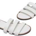 Women's Flat Sandals Dressy Open Toe Round Toe Slide Sandals Comfortable Casual Beach Slip on Slippers for Summer (White, XL)