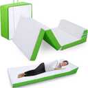 CHxxy Foldable Mattress with Pillow- 4 Inch Memory Foam Tri-fold for Adults&Kids- Portable Folding Floor Tent, Camper, RV Travel, Guest (Single, Green)