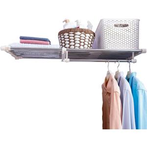 Hershii Closet Tension Shelf Expandable Telescopic Rod Heavy Duty Clothes Hanging Rail Adjustable DIY Storage Organizer Shoe Rack for Garage Bathroom Kitchen Bedroom (65-110cm/25.59-43.30inches)
